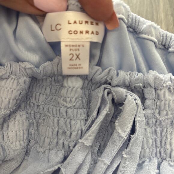Lauren Conrad Dress 2X Polka Dot Sheer Sleeve Baby Blue Lightweight Brunch Dress - Picture 9 of 10